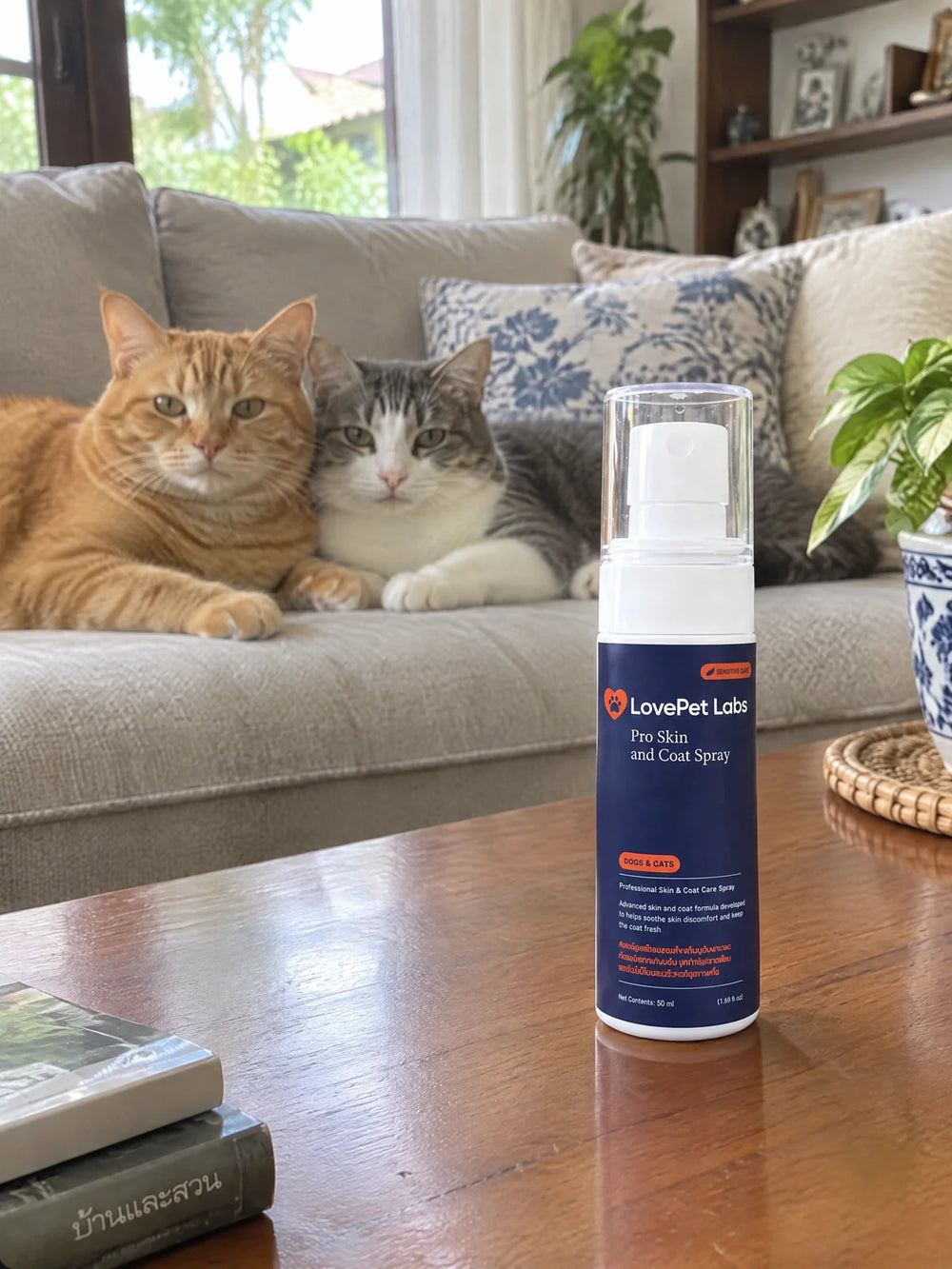 น้องแมวกับสเปรย์ LovePet Pro Skin & Coat
